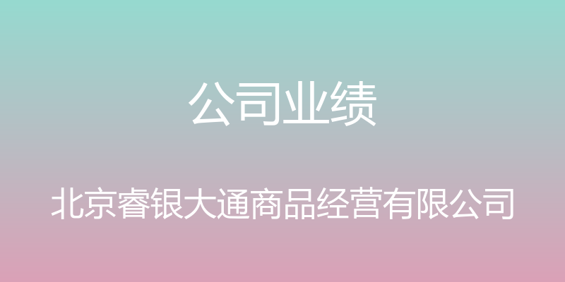 公司业绩 - 北京睿银大通商品经营有限公司